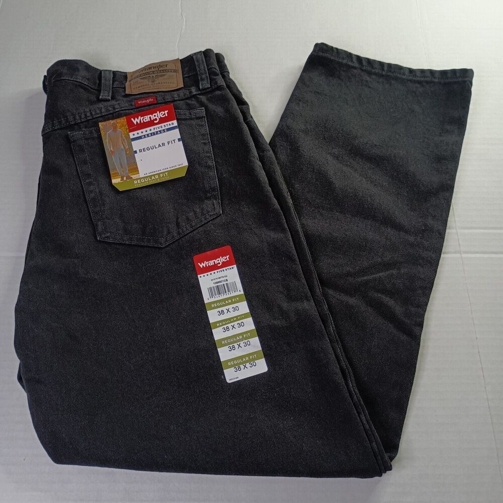 Wrangler Five Star Regular Fit Denim Jeans Men'sโ Size 38x30 Black 100% Cotton